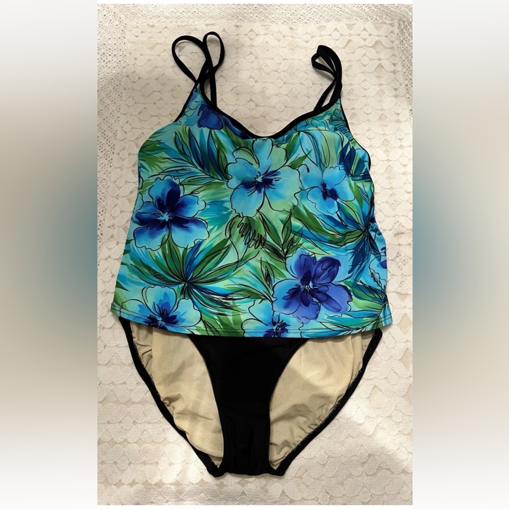 MAINSTREAM WOMENS SIZE 14 FULL COVERAGE BLOUSON ONE PIECE SWIMSUIT NWOT
